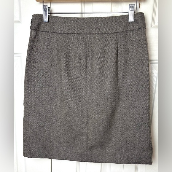 Vtg J.CREW 100%Wool Herringbone Skirt A-Line Brown Tan Vintage Blue Label Pleat - Picture 6 of 9